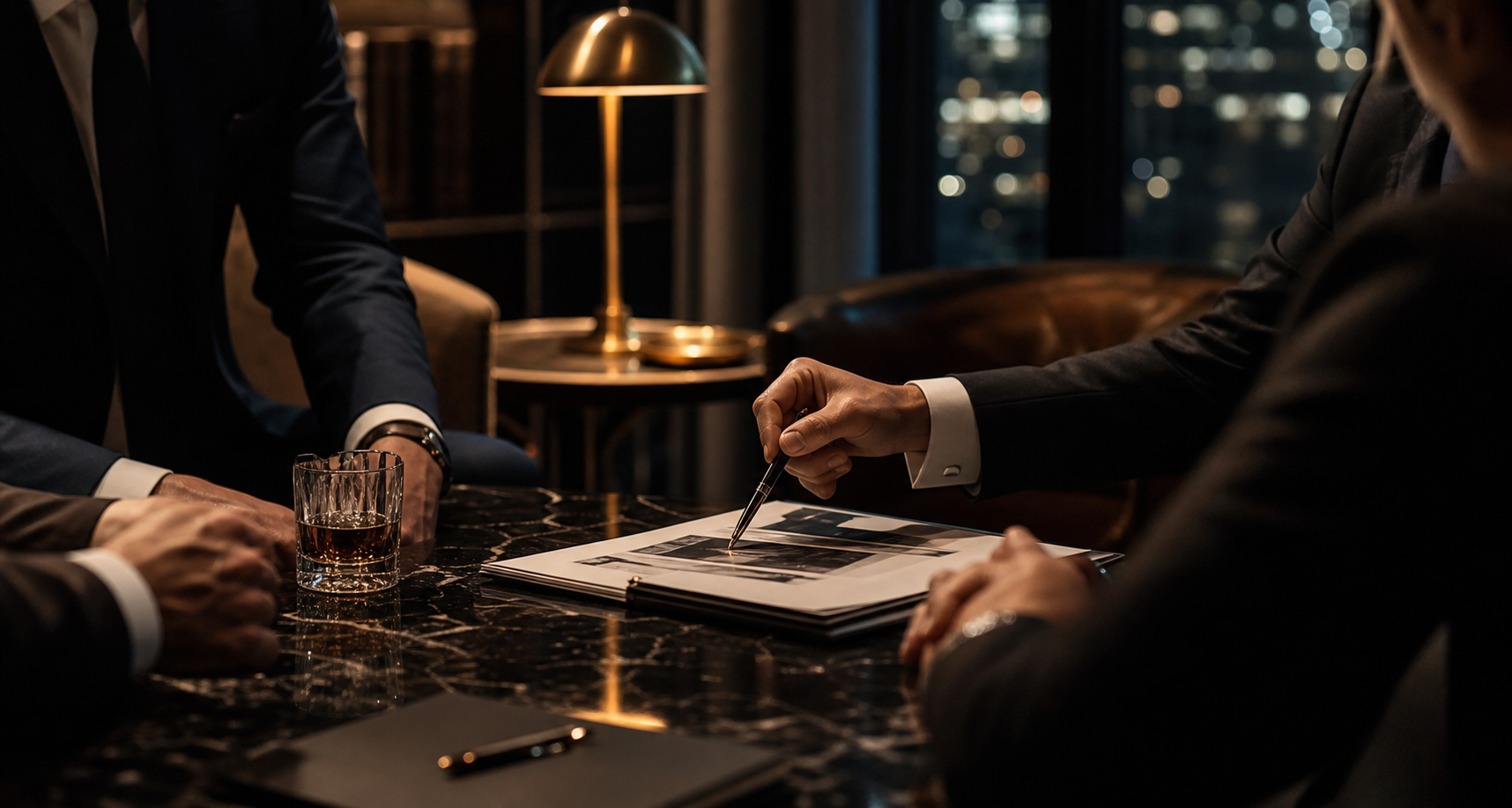 Discreet private meeting in a members club lounge
