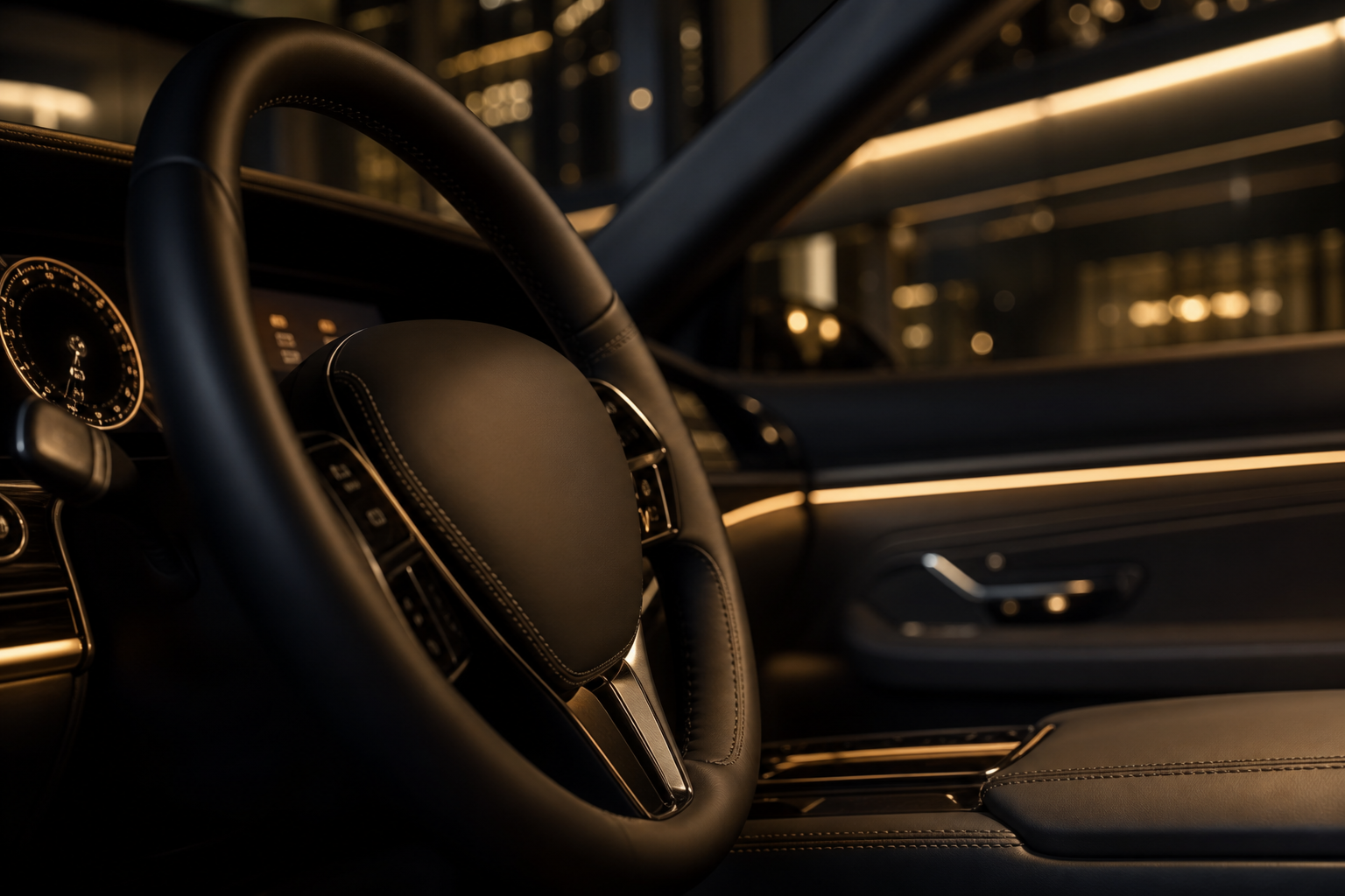 Anonymous luxury vehicle interior at night